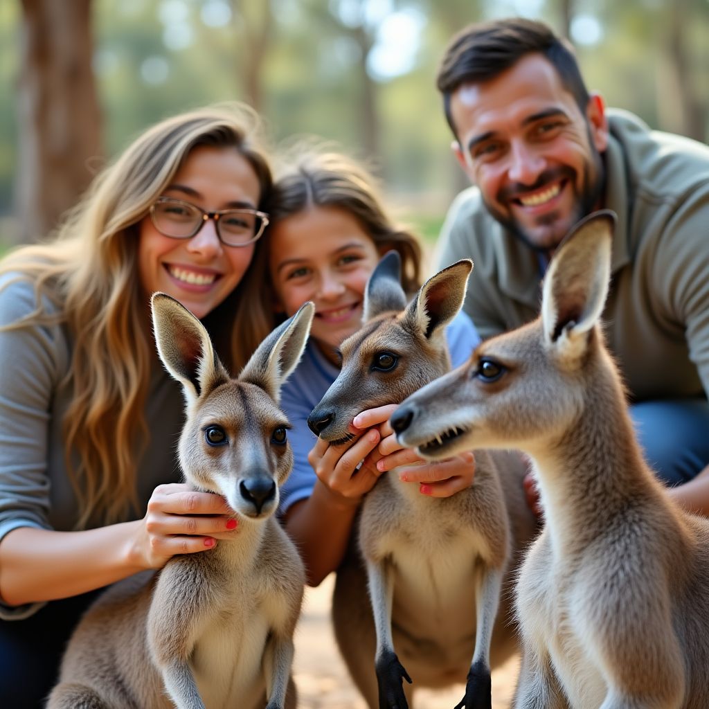 Family exploring Australian wildlife sanctuary