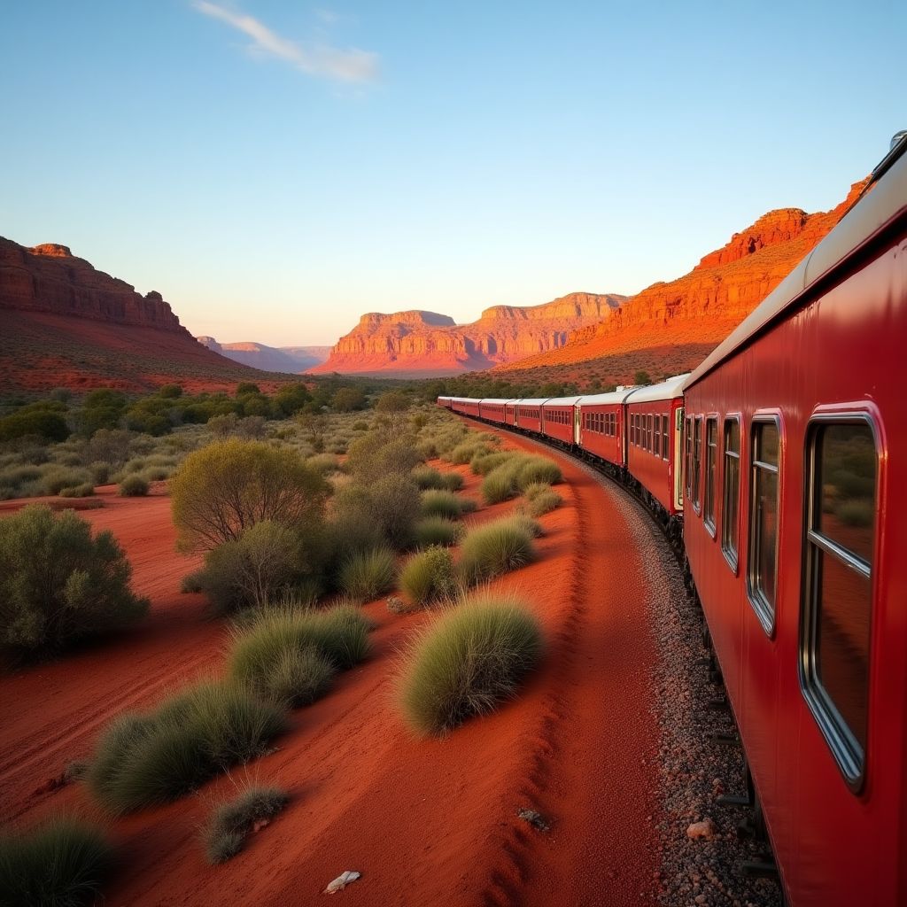 Train crossing Australian landscape
