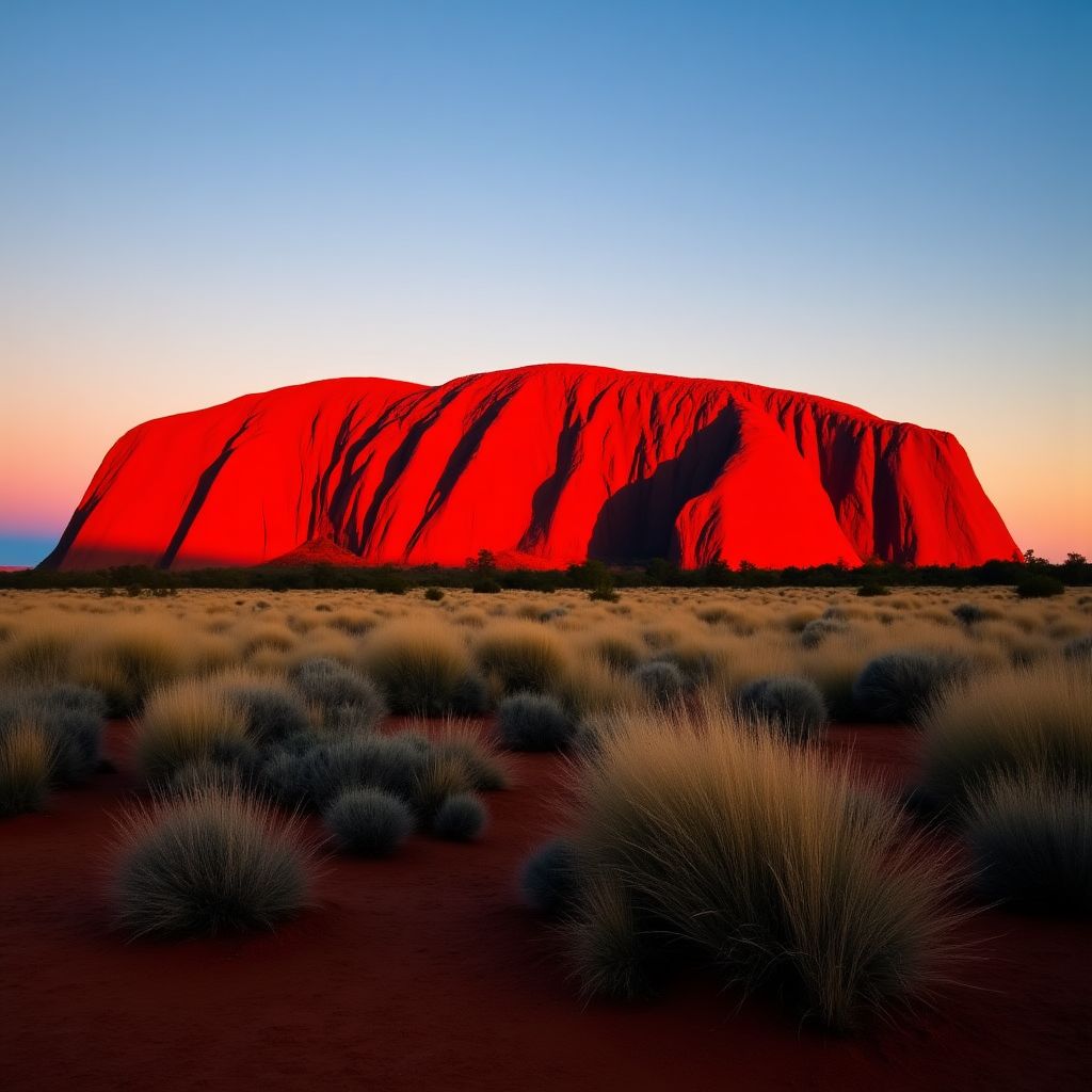 Uluru at sunset with stunning red colors