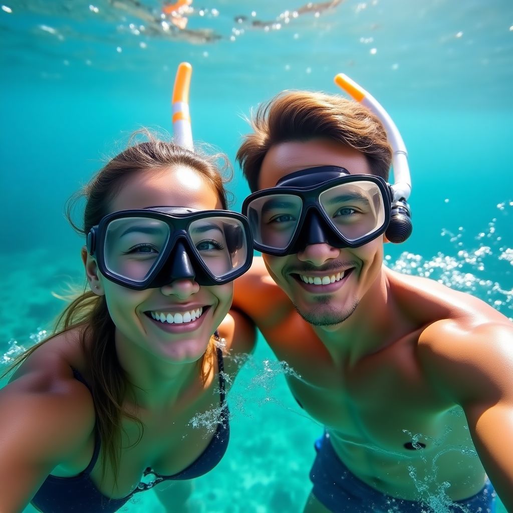 Aisha and Michael Chen in front of Great Barrier Reef